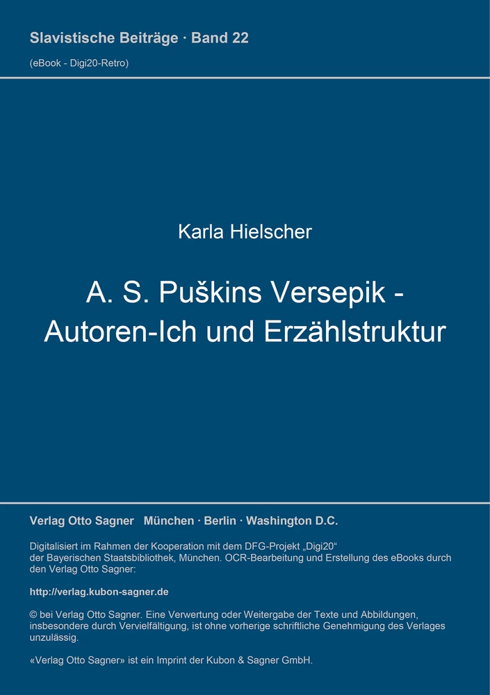 Titel: A. S. Puškins Versepik - Autoren-Ich und Erzählstruktur
