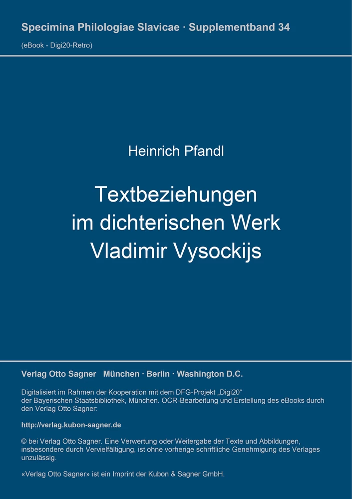 Titel: Textbeziehungen im dichterischen Werk Vladimir Vysockijs