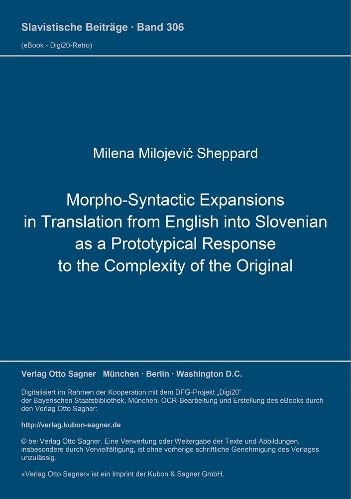Titel: Morpho-Syntactic Expansions in Translation from English into Slovenian as a Prototypical Response to the Complexity of the Original