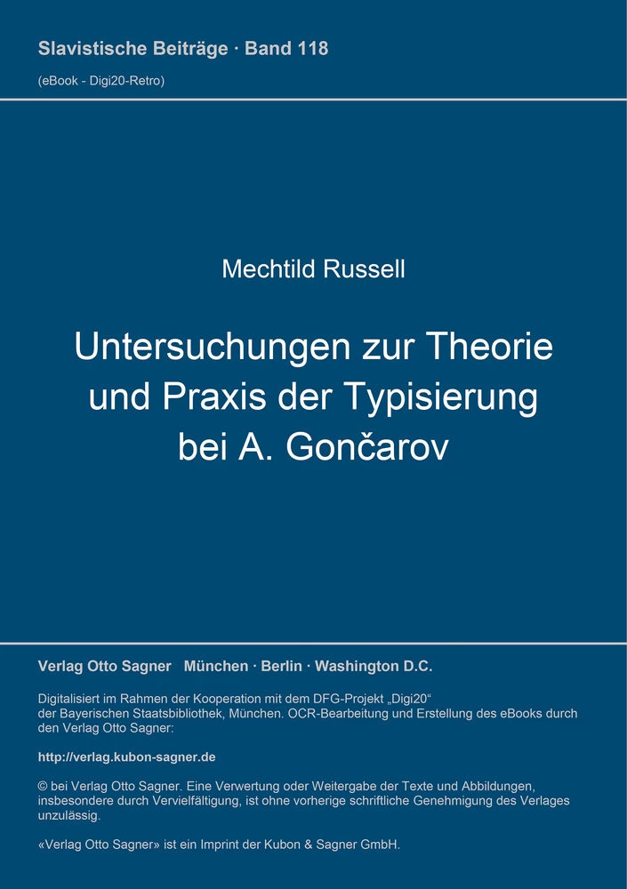 Titel: Untersuchungen zur Theorie und Praxis der Typisierung bei I. A. Gončarov