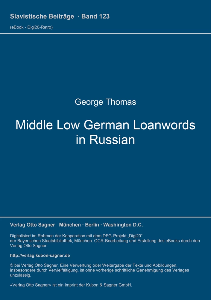 Titel: Middle Low German Loanwords in Russian