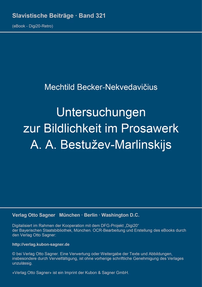 Titel: Untersuchungen zur Bildlichkeit im Prosawerk A. A. Bestužev-Marlinskijs