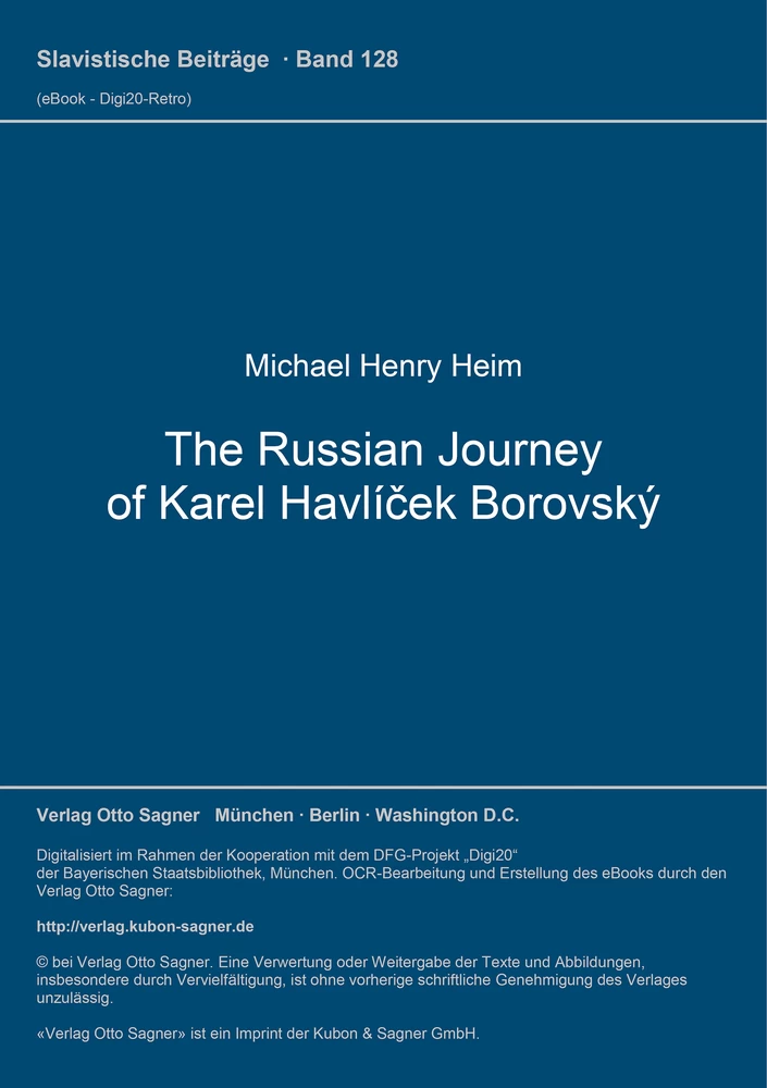 Titel: The Russian Journey of Karel Havlíček Borovský