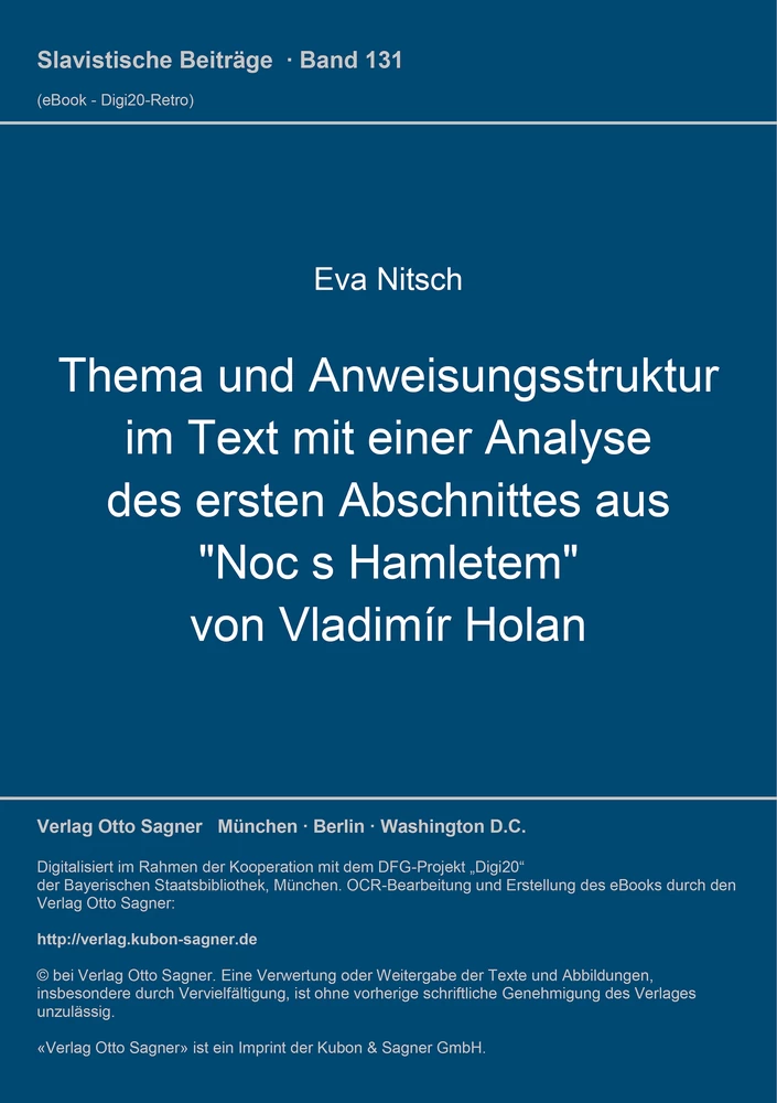 Titel: Thema und Anweisungsstruktur im Text mit einer Analyse des ersten Abschnittes aus "Noc s Hamletem" von Vladimír Holan