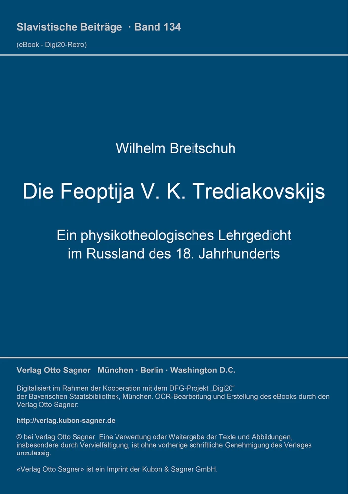 Titel: Die Feoptija V. K. Trediakovskijs