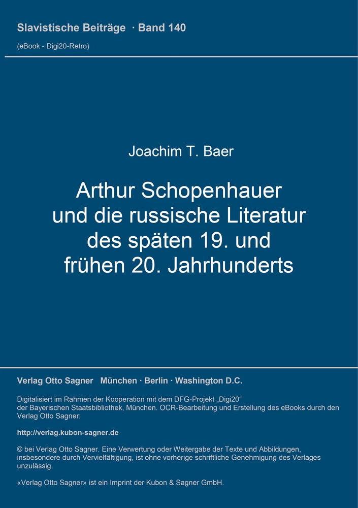 Titel: Arthur Schopenhauer und die russische Literatur des späten 19. und frühen 20. Jahrhunderts