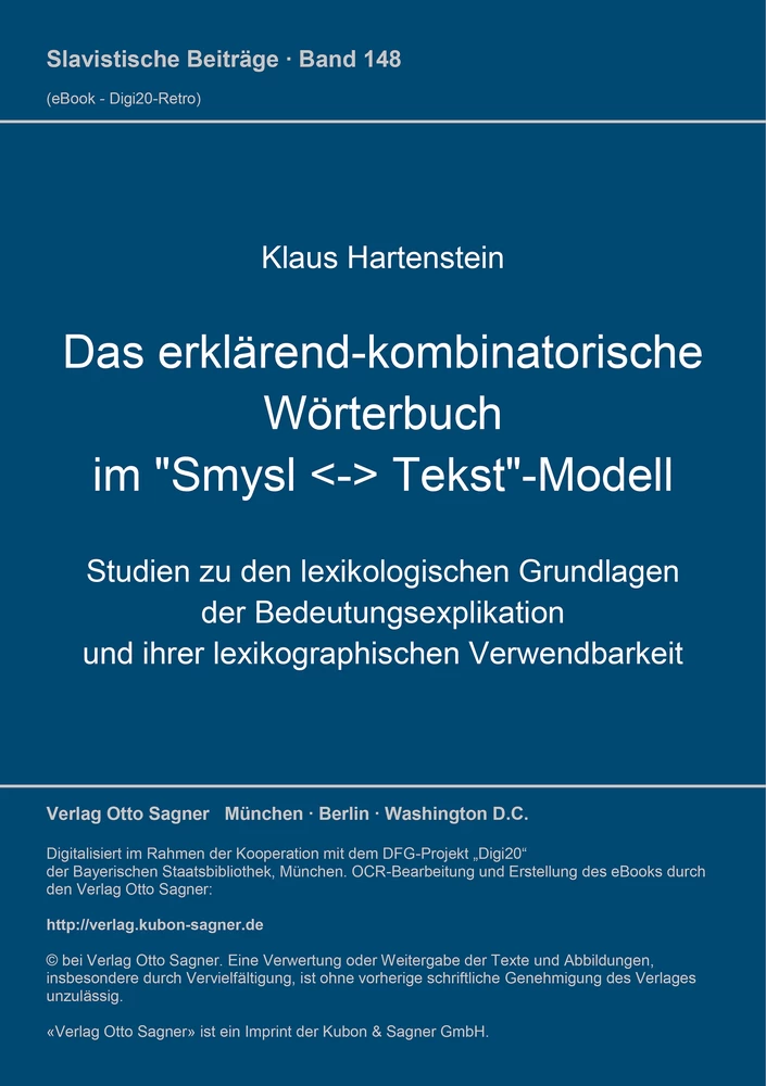 Titel: Das erklärend-kombinatorische Wörterbuch im "Smysl - Tekst"-Modell