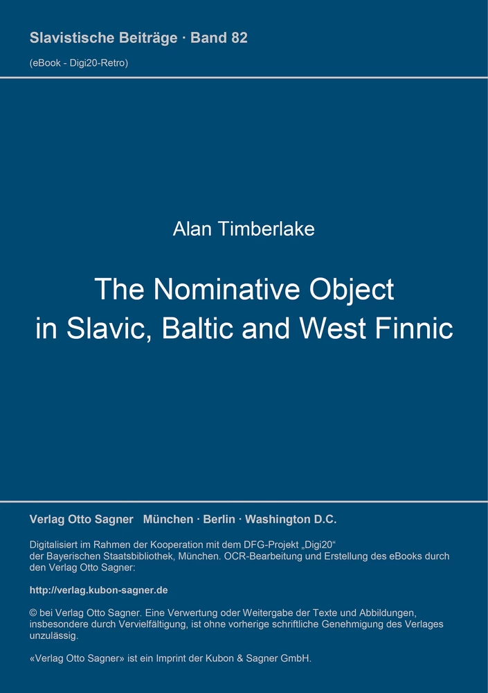 Titel: The Nominative Object in Slavic, Baltic, and West Finnic