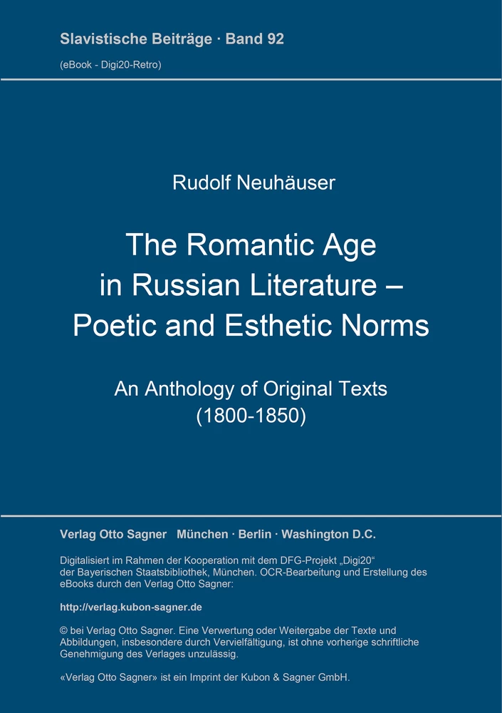 Titel: The Romantic Age in Russian Literature - Poetic and Esthetic Norms