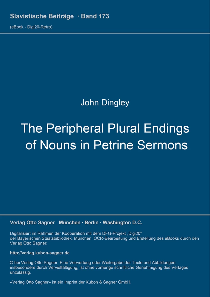 Titel: The Peripheral Plural Endings of Nouns in Petrine Sermons