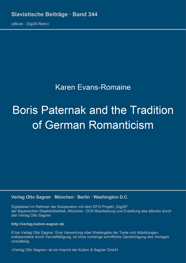 Titel: Boris Paternak and the Tradition of German Romanticism