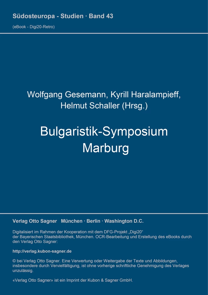 Titel: Bulgaristik-Symposium Marburg (= Bulgarische Sammlung, Bd. 7)