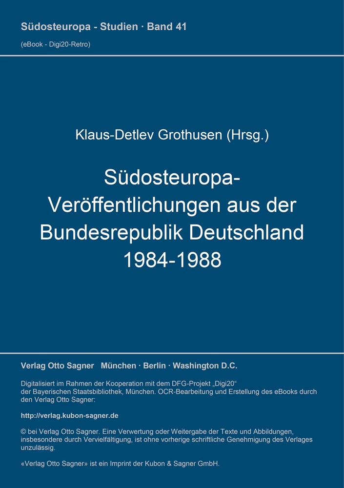 Titel: Südosteuropa-Veröffentlichungen aus der Bundesrepublik Deutschland 1984-1988