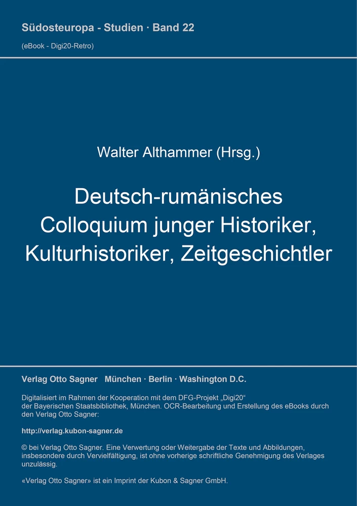 Titel: Deutsch-rumänisches Colloquium junger Historiker, Kulturhistoriker, Zeitgeschichtler