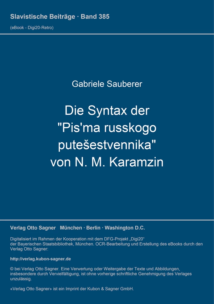 Titel: Die Syntax der "Pis'ma russkogo putešestvennika" von N. M. Karamzin