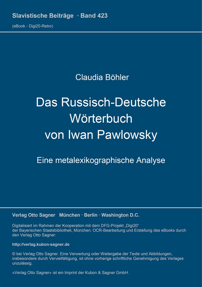 Titel: Das Russisch-Deutsche Wörterbuch von Iwan Pawlowsky