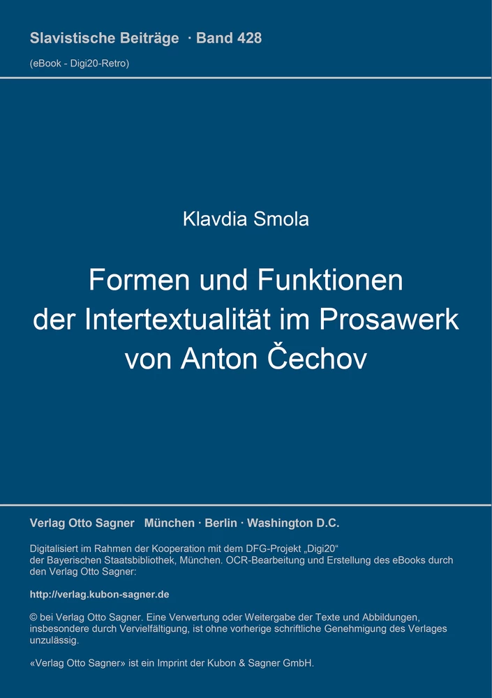 Titel: Formen und Funktionen der Intertextualität im Prosawerk von Anton Čechov