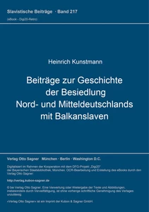 Title: Beiträge zur Geschichte der Besiedlung Nord- und Mitteldeutschlands mit Balkanslaven
