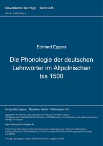 Title: Die Phonologie der deutschen Lehnwörter im Altpolnischen bis 1500