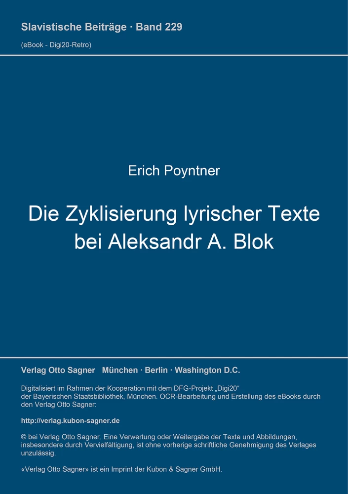 Titel: Die Zyklisierung lyrischer Texte bei Aleksandr A. Blok