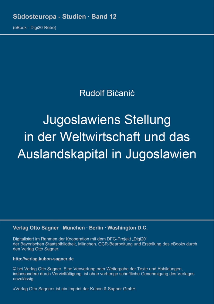 Titel: Jugoslawiens Stellung in der Weltwirtschaft und das Auslandskapital in Jugoslawien
