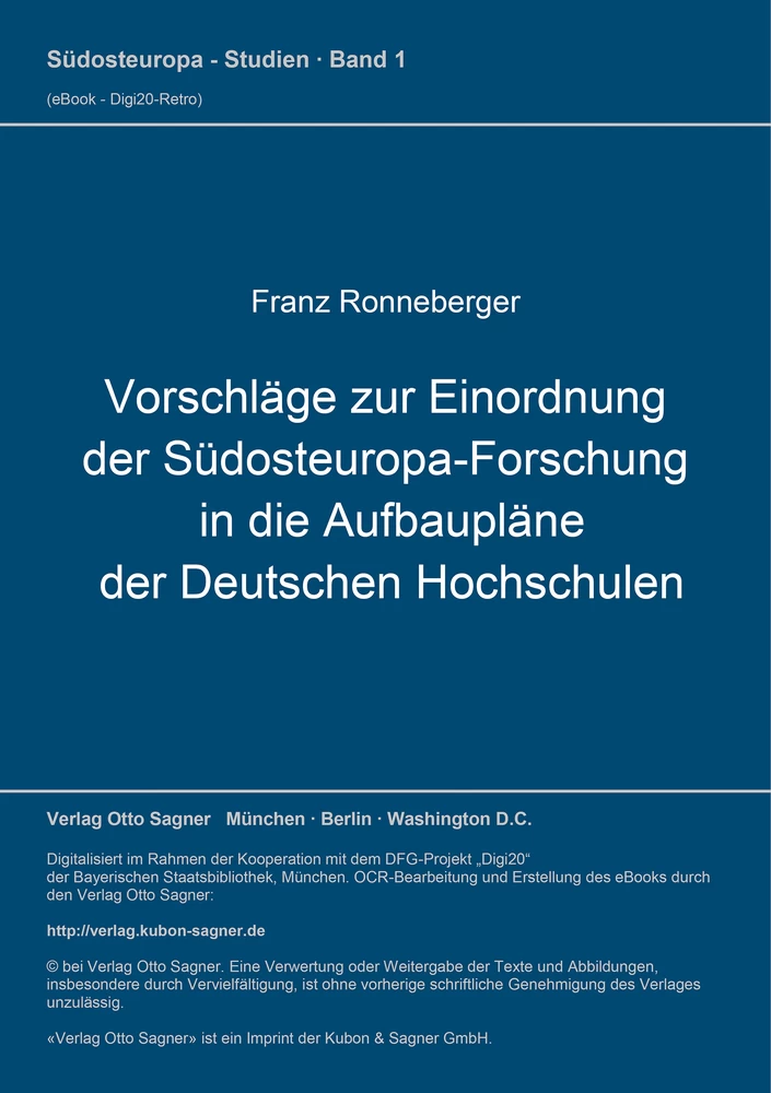 Titel: Vorschläge zur Einordnung der Südosteuropa-Forschung in die Aufbaupläne der Deutschen Hochschulen