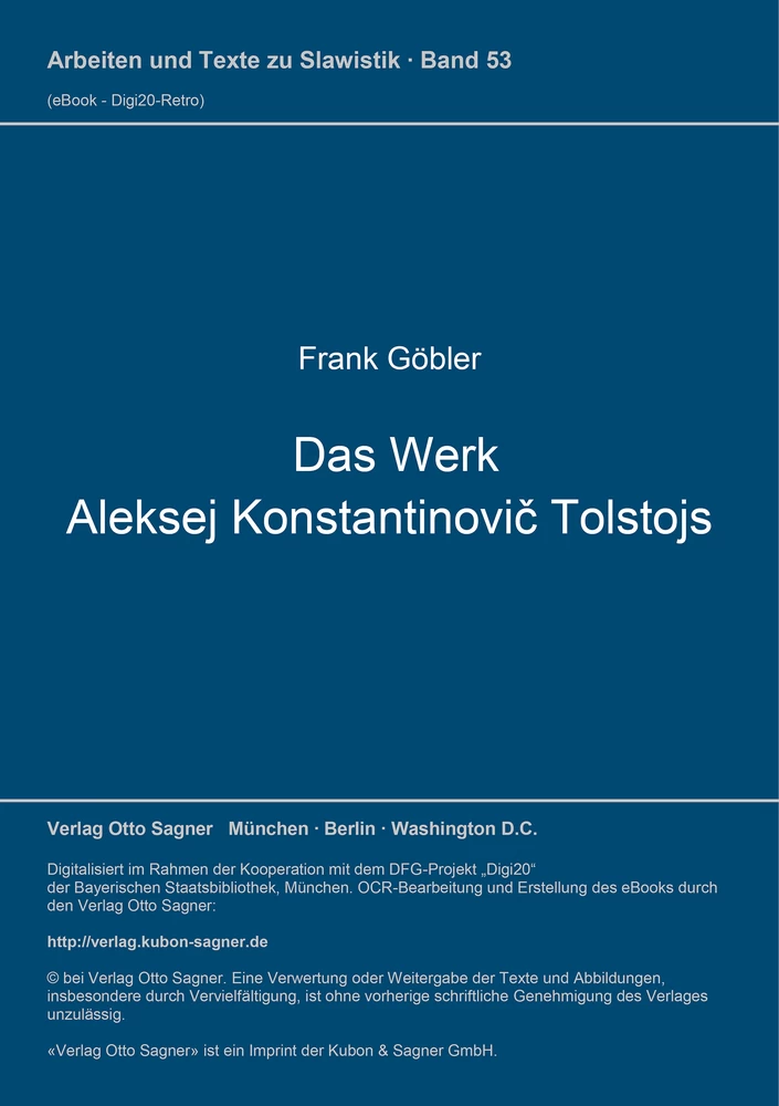 Titel: Das Werk Aleksej Konstantinovič Tolstoj