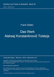 Title: Das Werk Aleksej Konstantinovič Tolstoj