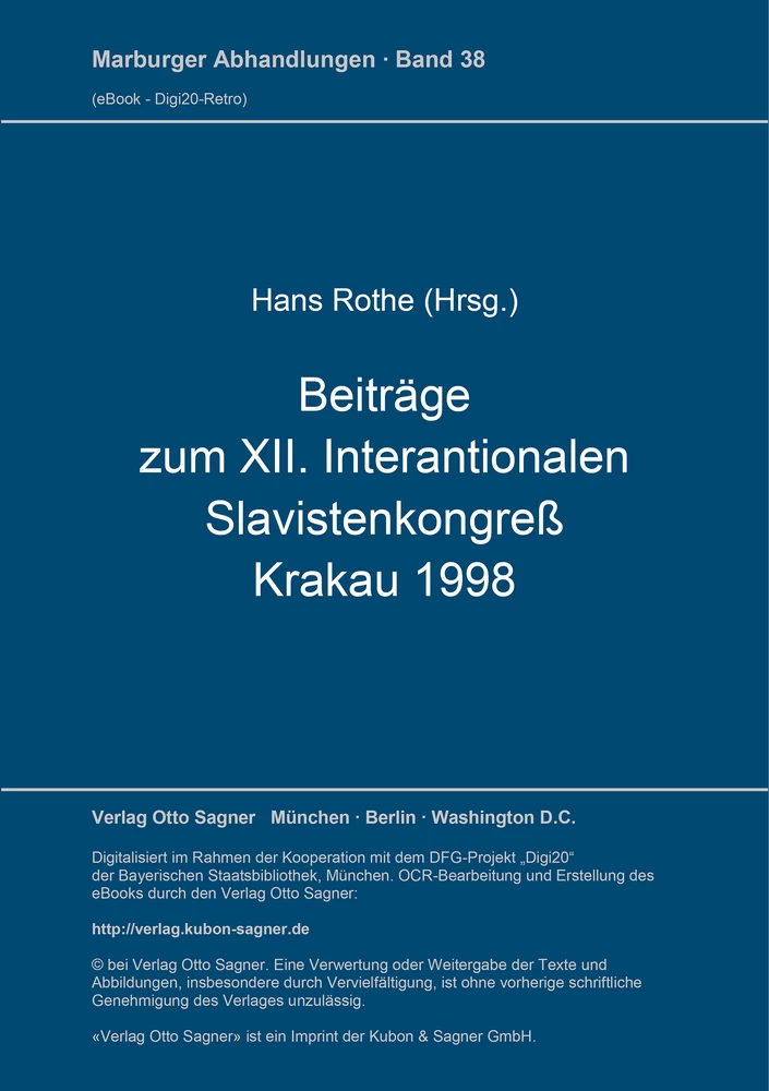 Titel: Beiträge zum XII. Internationalen Slavistenkongreß, Krakau 1998