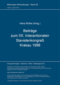Title: Beiträge zum XII. Internationalen Slavistenkongreß, Krakau 1998