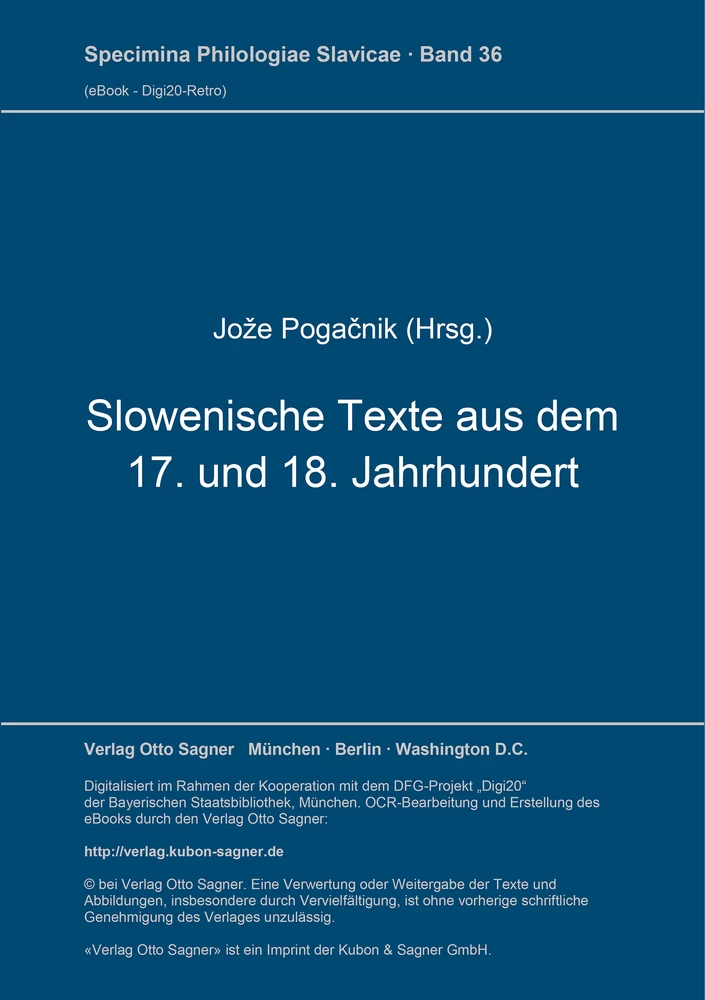 Titel: Slowenische Texte aus dem 17. und 18. Jh