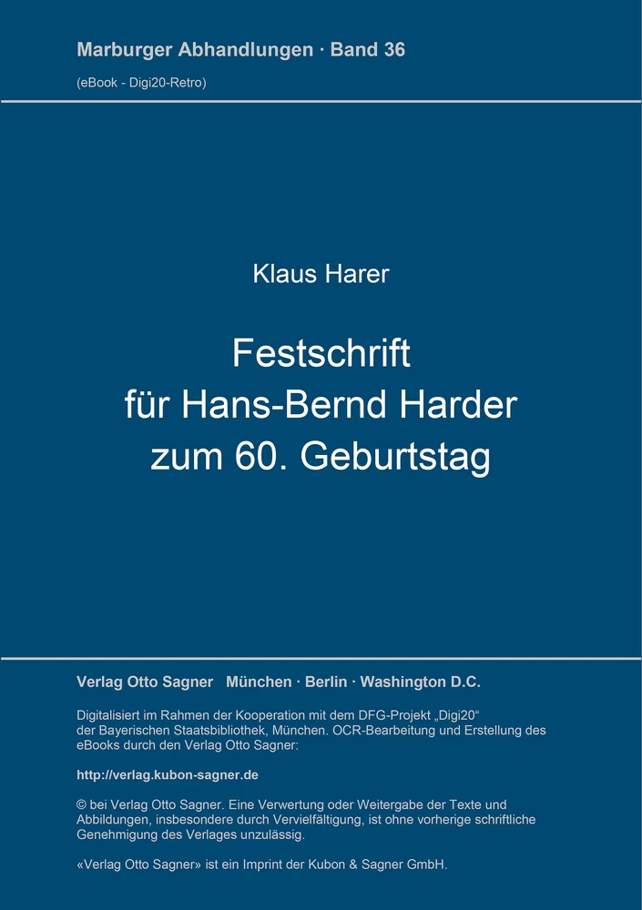 Titel: Festschrift für Hans-Bernd Harder zum 60. Geburtstag