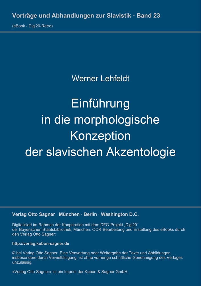 Titel: Einführung in die morphologische Konzeption der slavischen Akzentologie