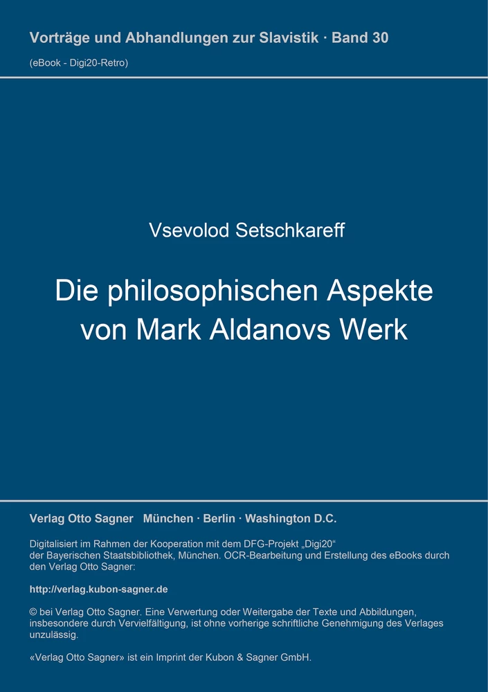 Titel: Die philosophischen Aspekte von Mark Aldanovs Werk
