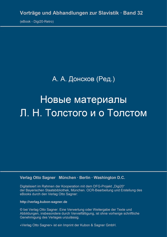 Titel: Novye materialy L. N. Tolstogo i o Tolstom