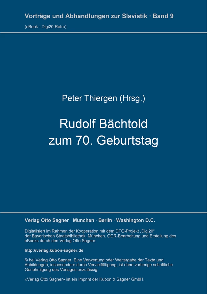 Titel: Rudolf Bächtold zum 70. Geburtstag