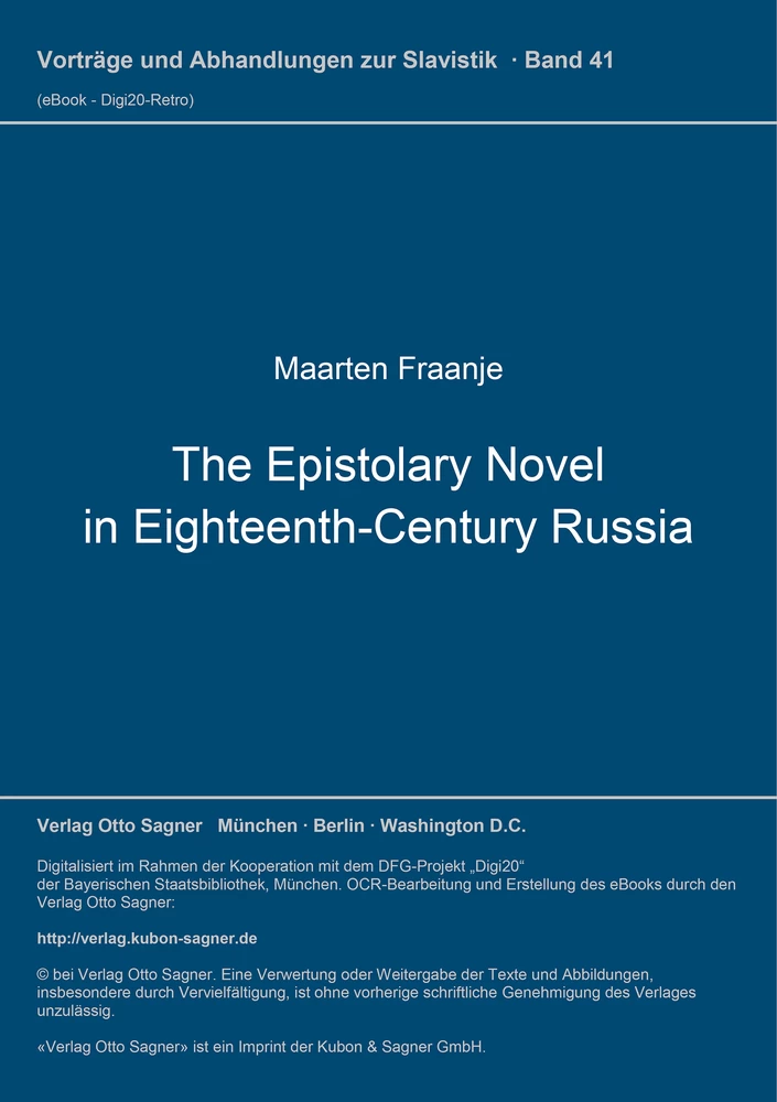 Titel: The Epistolary Novel in Eighteenth-Century Russia