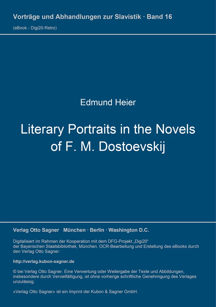 Titel: Literary Portraits in the Novels of F. M. Dostoevskij