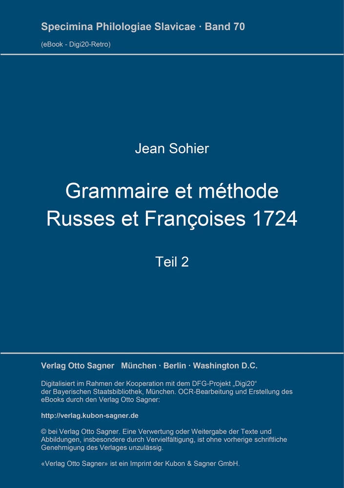 Titel: Grammaire et méthode Russes et Françoises 1724. Teil 2