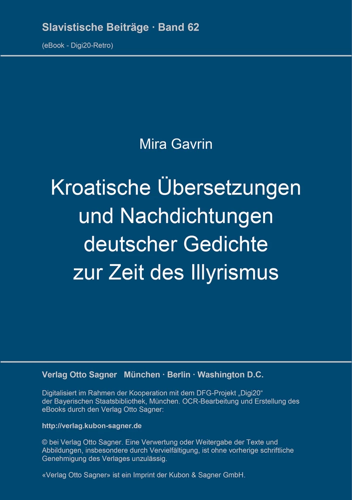 Titel: Kroatische Übersetzungen und Nachdichtungen deutscher Gedichte zur Zeit des Illyrismus
