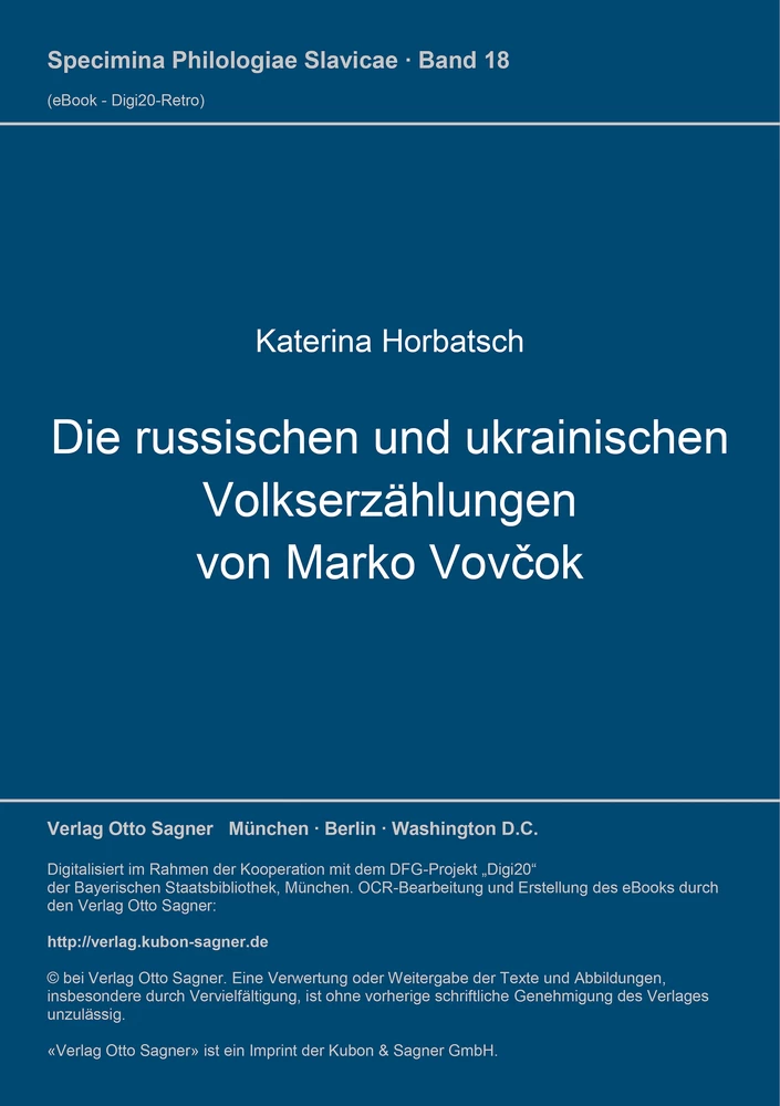 Titel: Die russischen und ukrainischen Volkserzählungen von Marko Vovčok