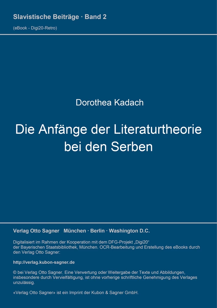 Titel: Die Anfänge der Literaturtheorie bei den Serben