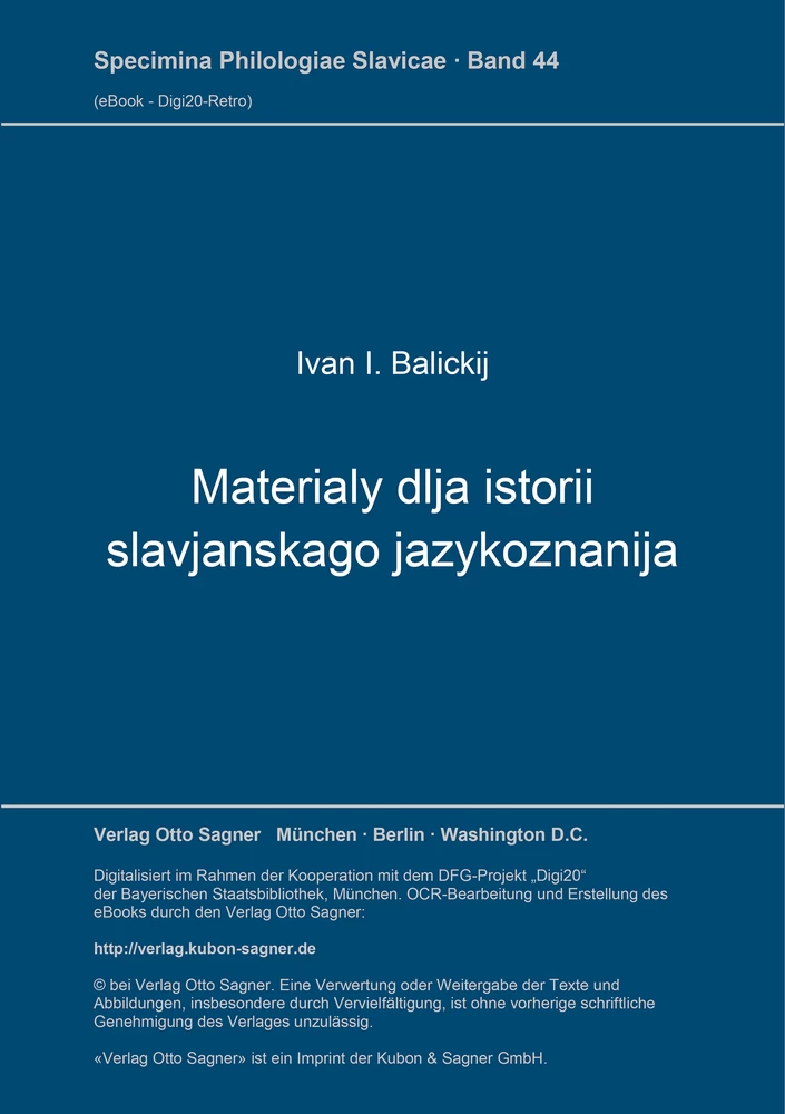 Titel: Materialy dlja istorii slavjanskago jazykoznanija 