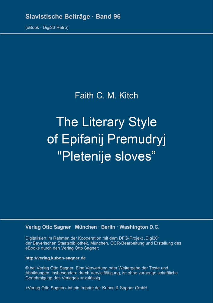 Titel: The Literary Style of Epifanij Premudryj "Pletenije sloves"