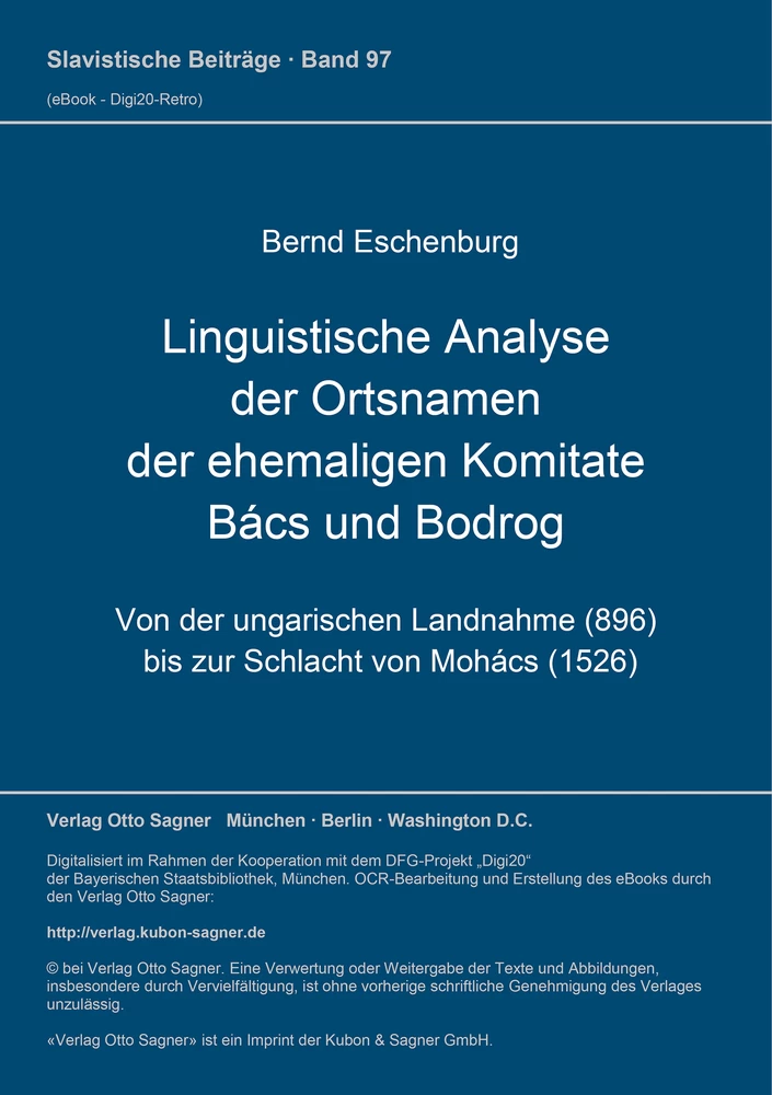 Titel: Linguistische Analyse der Ortsnamen der ehemaligen Komitate Bács und Bodrog