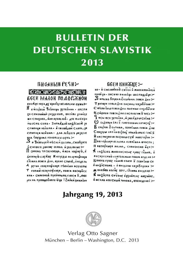 Titel: Bulletin der deutschen Slavistik. Jahrgang 19, 2013