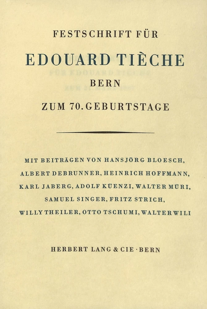 Titel: Festschrift für Edouard Tieche
