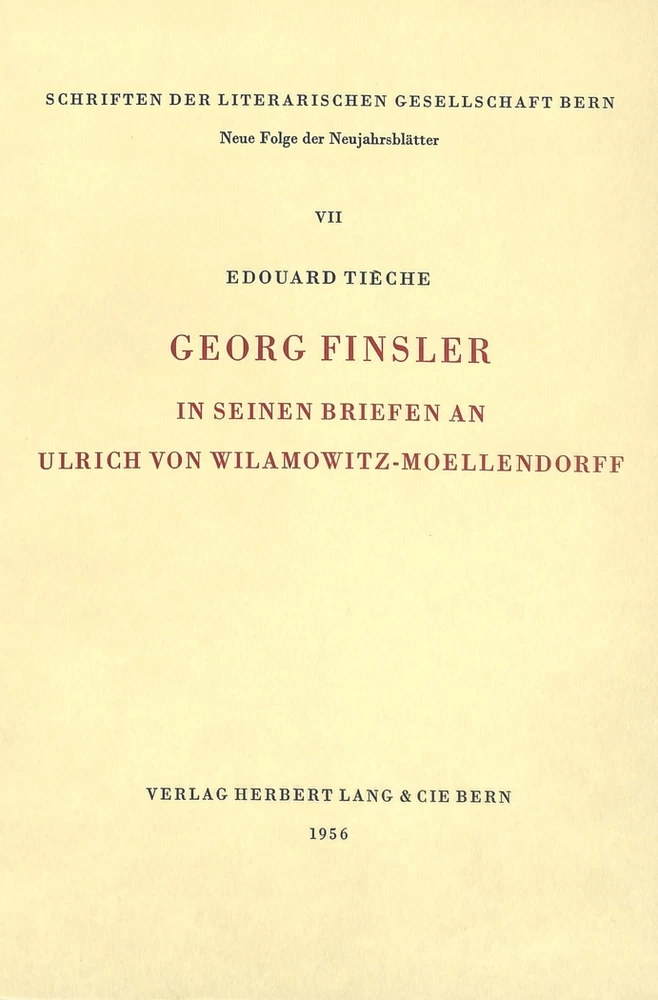 Titel: Georg Finsler in seinen Briefen an Ulrich von Wilamowitz-Moellendorff