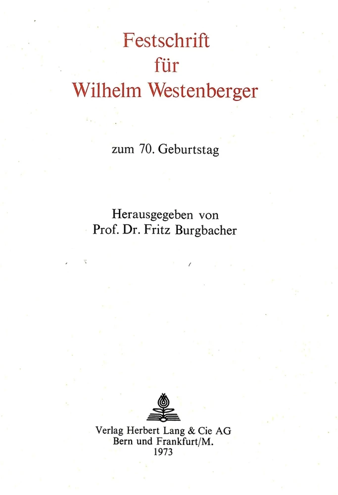 Titel: Festschrift für Wilhelm Westenberger