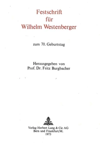 Title: Festschrift für Wilhelm Westenberger